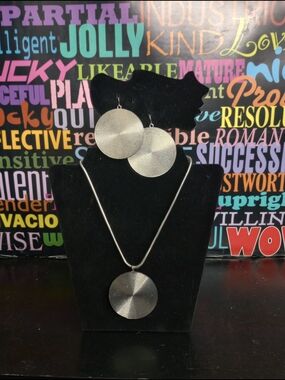 Silver-Tone Disc Pendant Necklace & Earrings Set